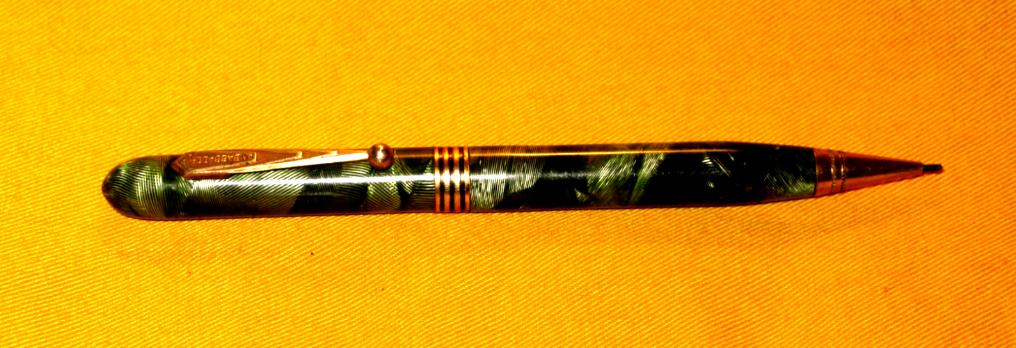 VINTAGE 5″ LONG GREEN/BLACK MARBLE AMBASSADOR MECHANICAL PENCIL