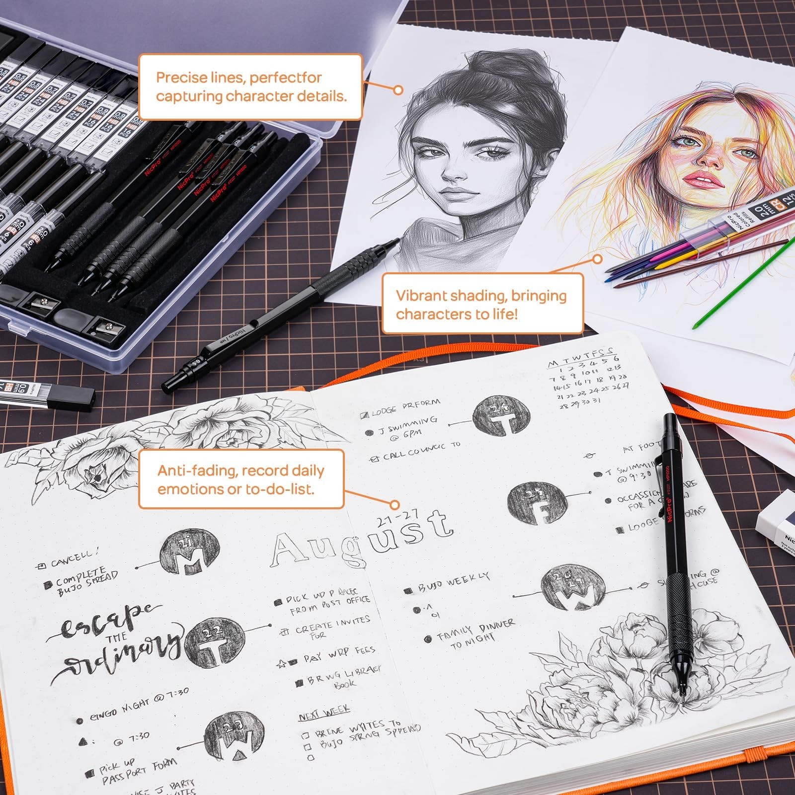35PCS Mechanical Pencils Set with Case – 0.5, 0.7, 0.9mm & 2mm Graphite Lead Hol