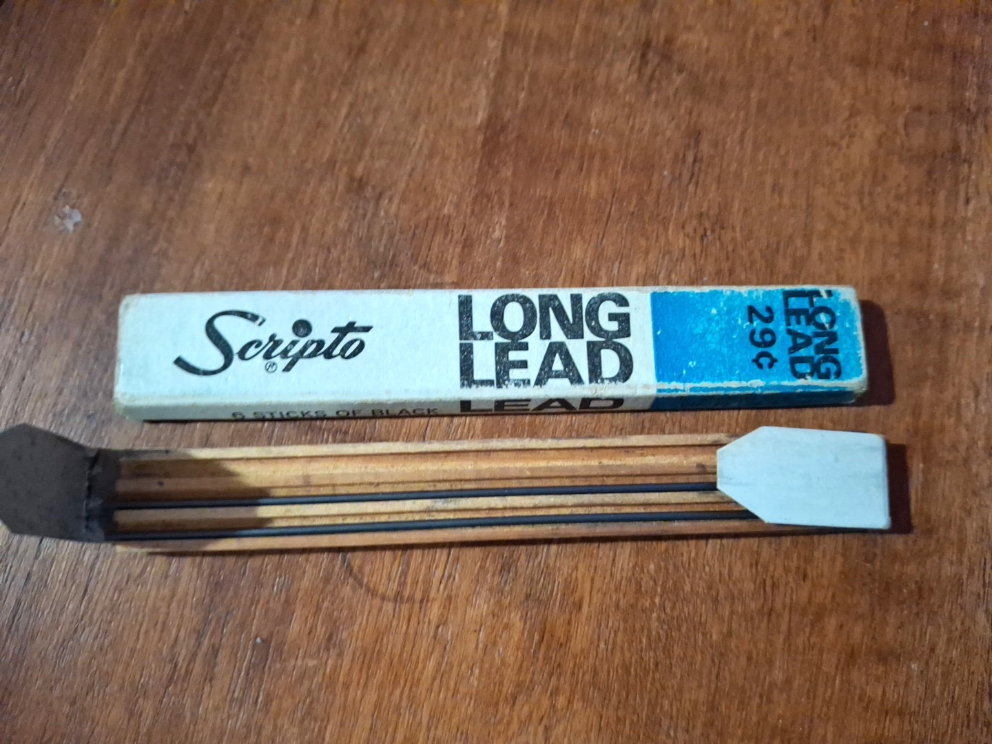 Vintage Scripto 3 Long Black Lead Boxes 430HB 1 Thin Lead 840HB and Erasers