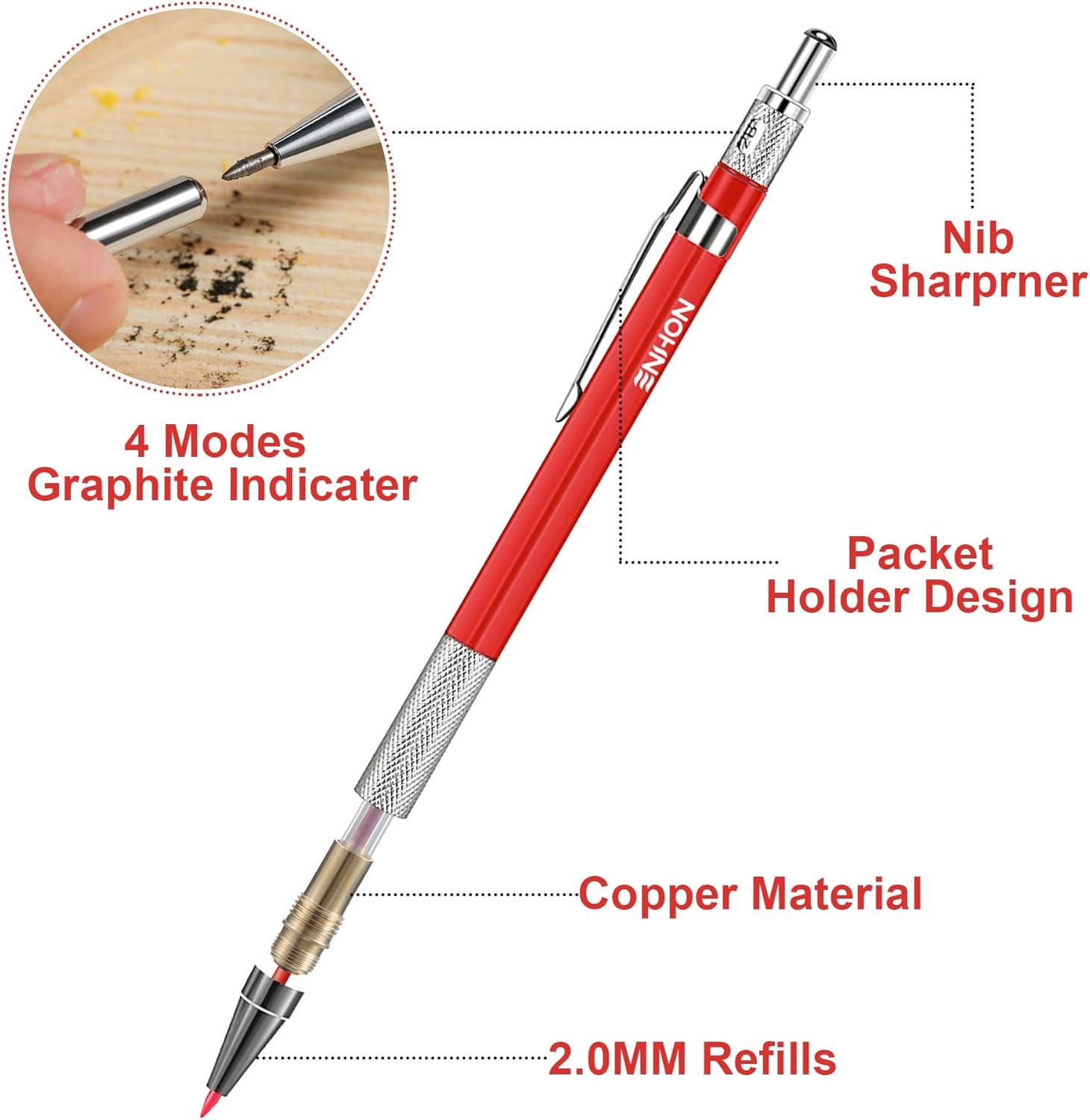 4 Pack Carpenter Pencils Set with Sharpener 36 Refills Deep Hole Marker
