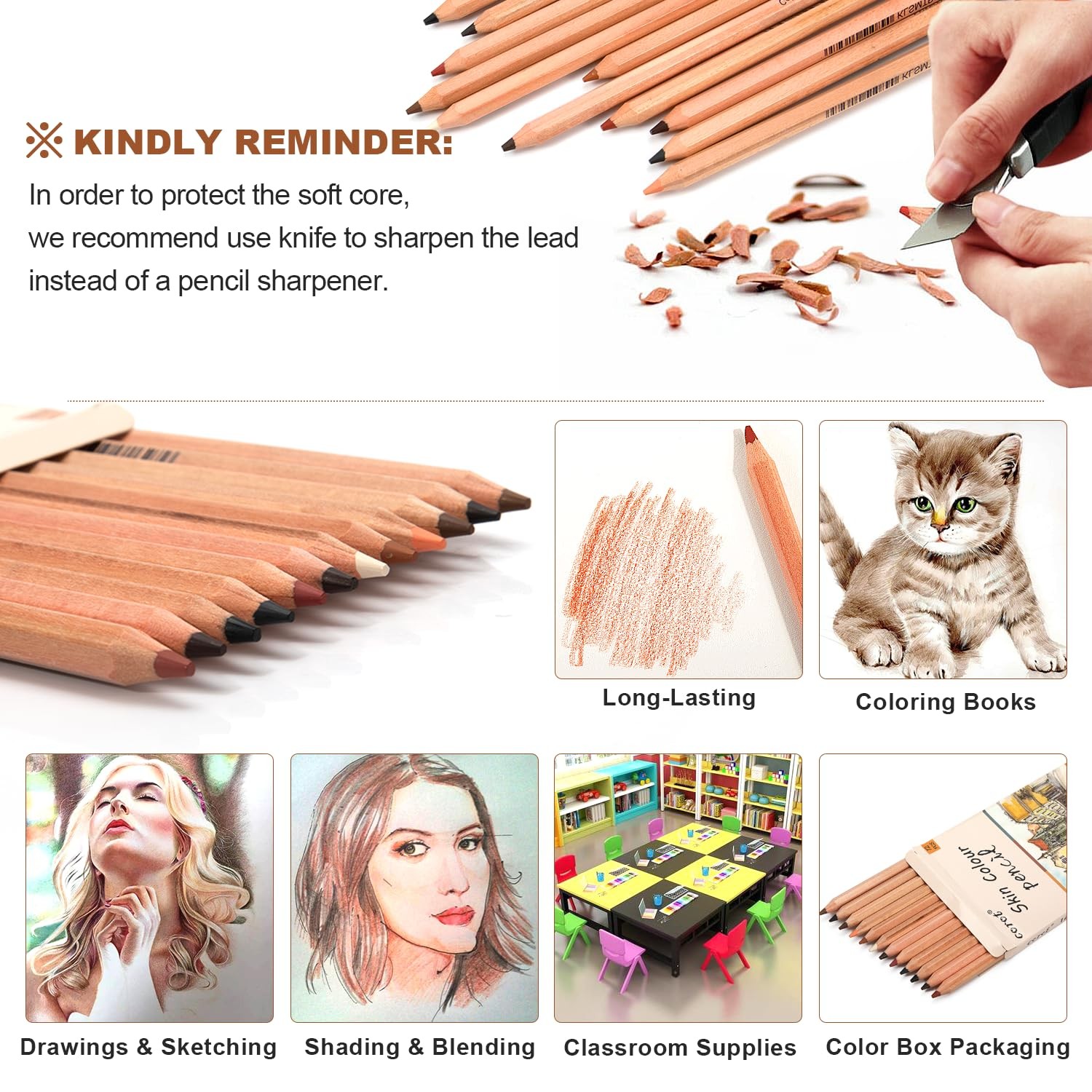 ofone Skin Tone Colored Pencils, 12 Colors Pastel 1 Count (Pack of 12),