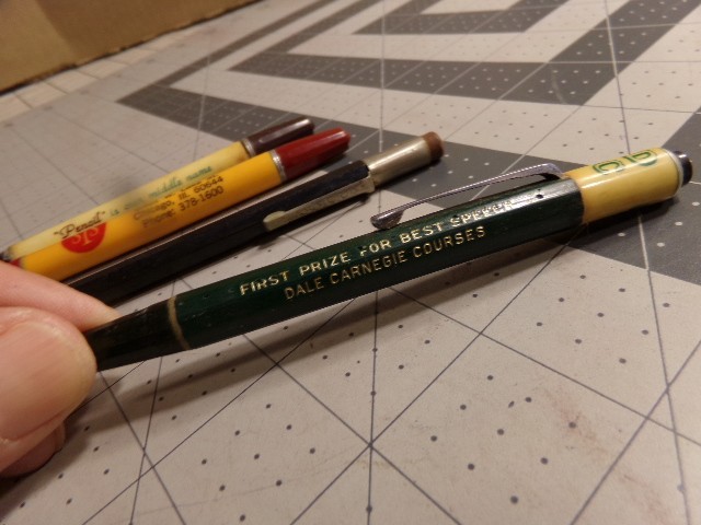 4 Vintage Durolite Advertising Mechanical Pencils. Dur-O-Lite, P &G, Dale Carnig