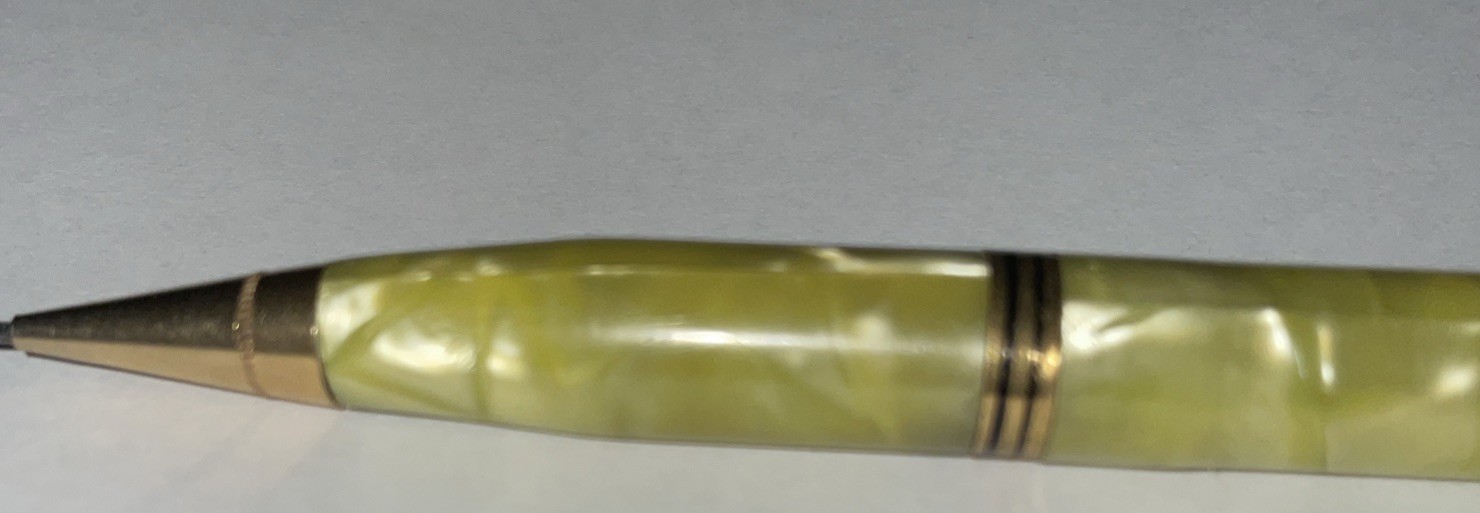 Vtg Art Deco Mechanical Pencil Green Marbled Celluloid w/Ring Top Golf Pencil