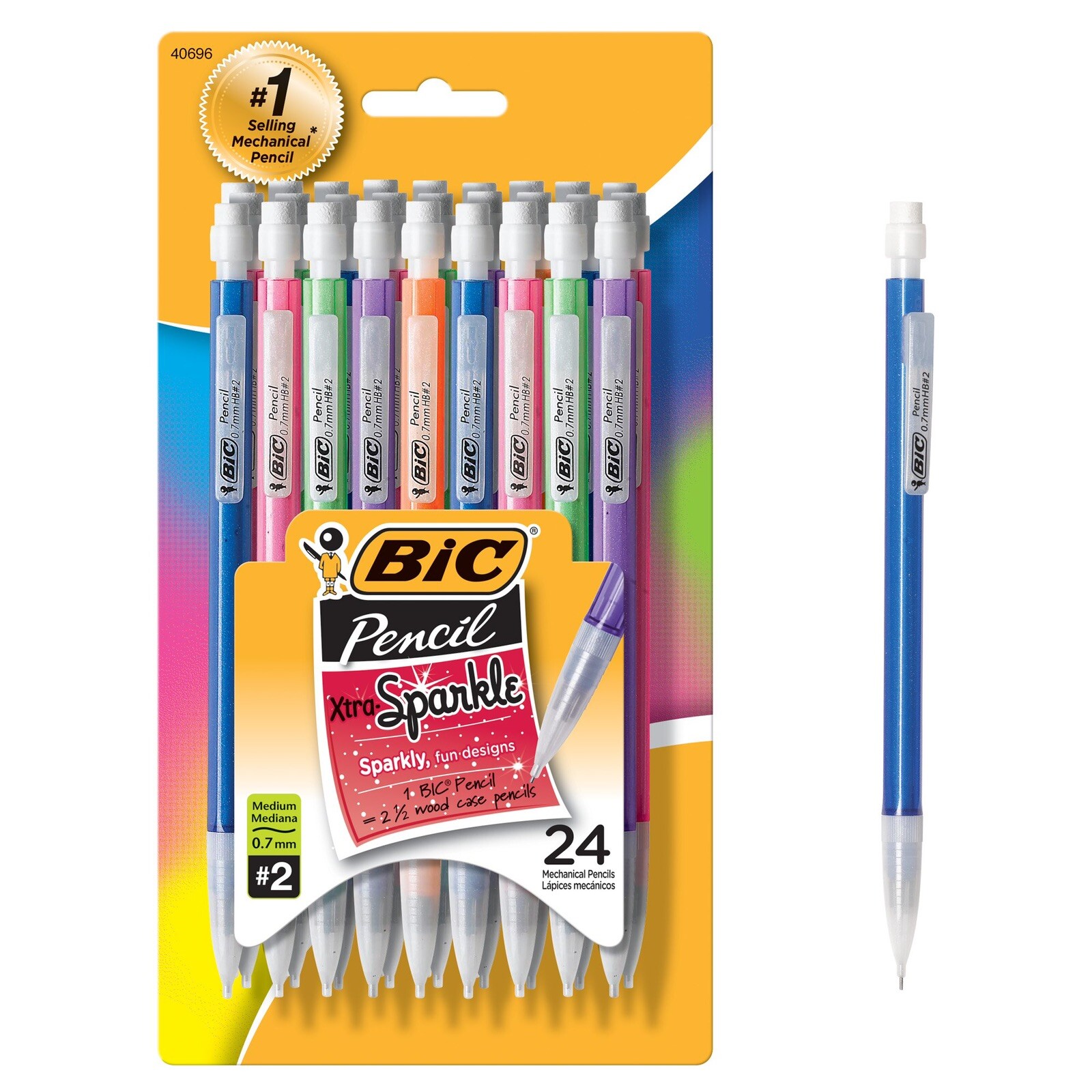 BIC Xtra-Sparkle Mechanical Pencil, Medium Point (0.7 mm), 24-Count, Refillable