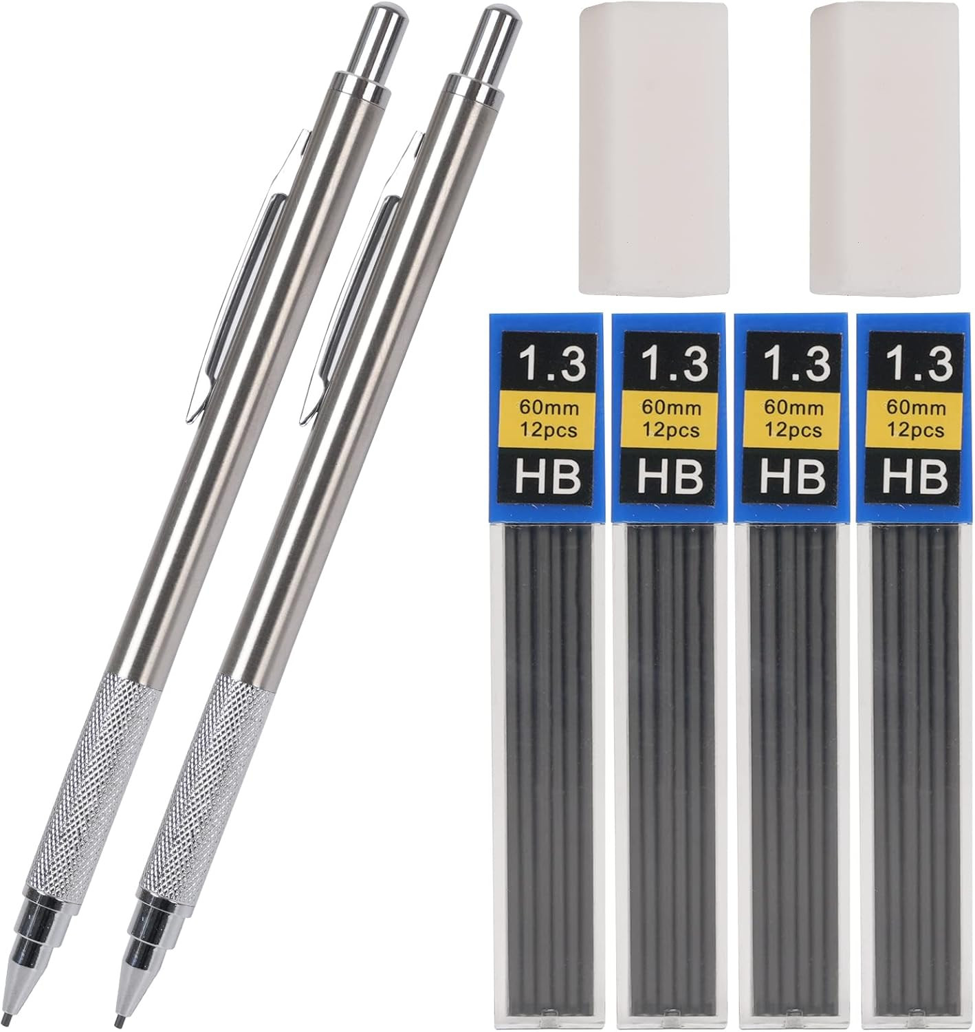 1.3 mm Mechanical Pencil Set with 4 Tubes Lead Refills,2 Eraser,1.3mm Mechanical