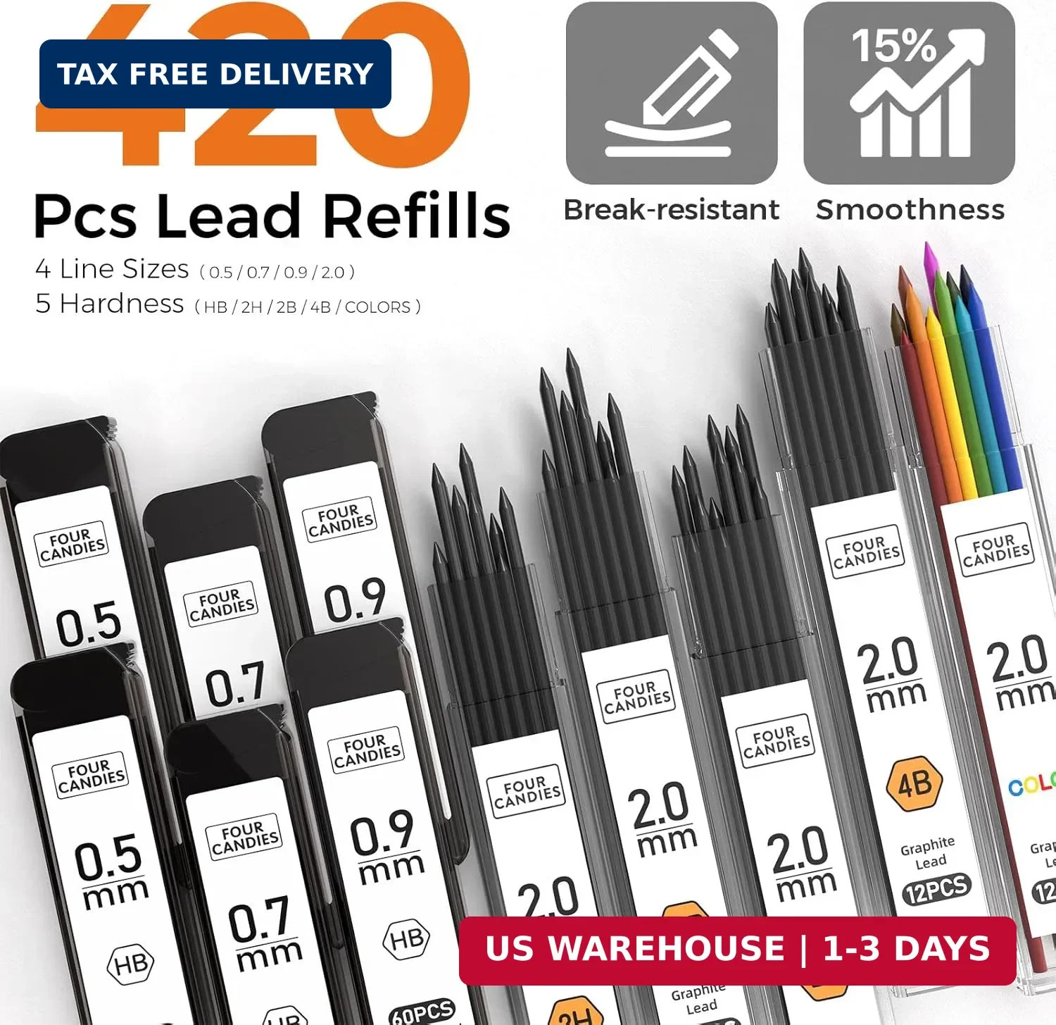 Four Candies Metal Mechanical Pencil Set, 3PCS Art Drafting Pencils 0.5, 0.7, 0.