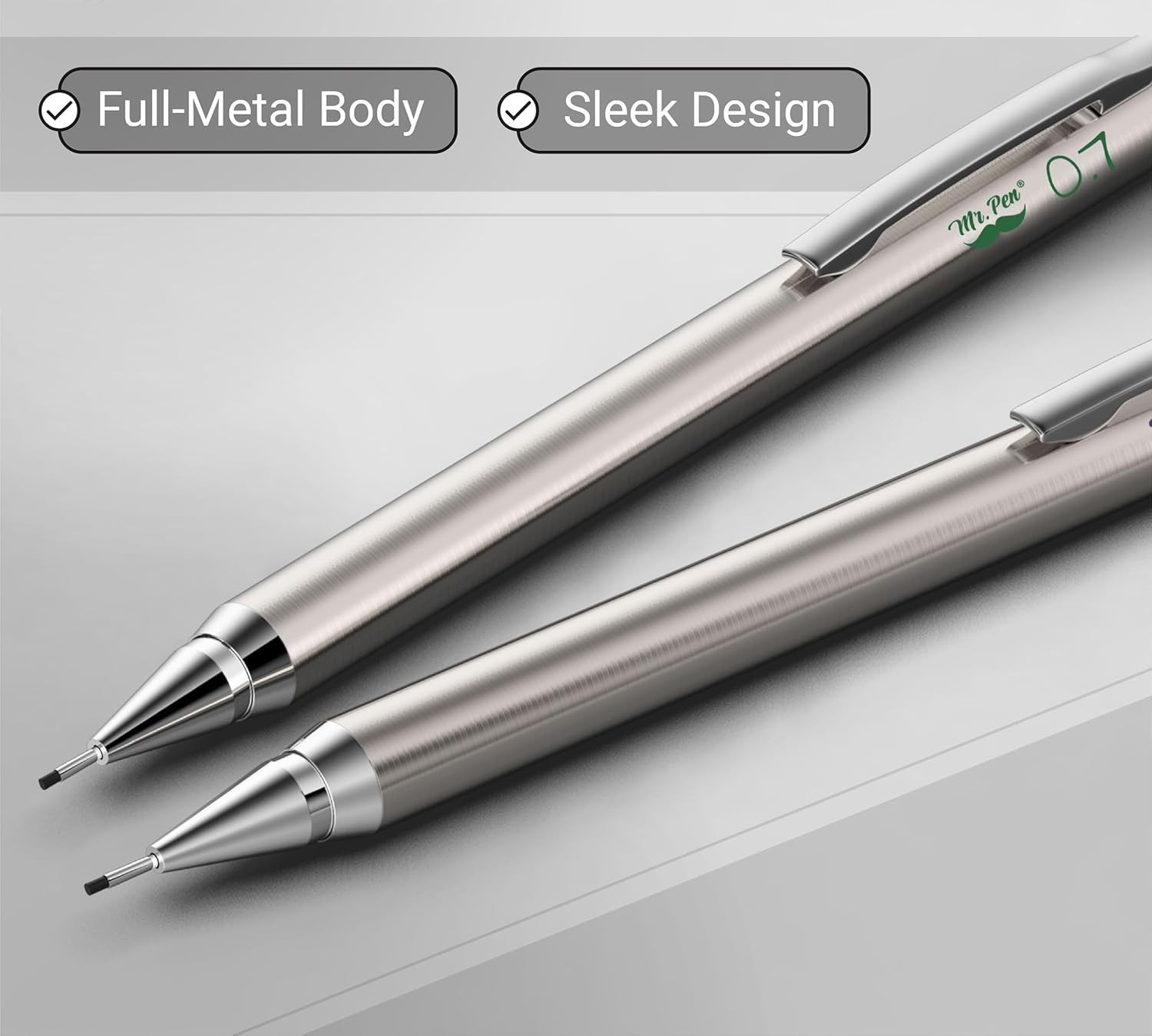 Professional 2 Pack of 0.7mm Metal Mechanical Drafting Pencils – Quality
