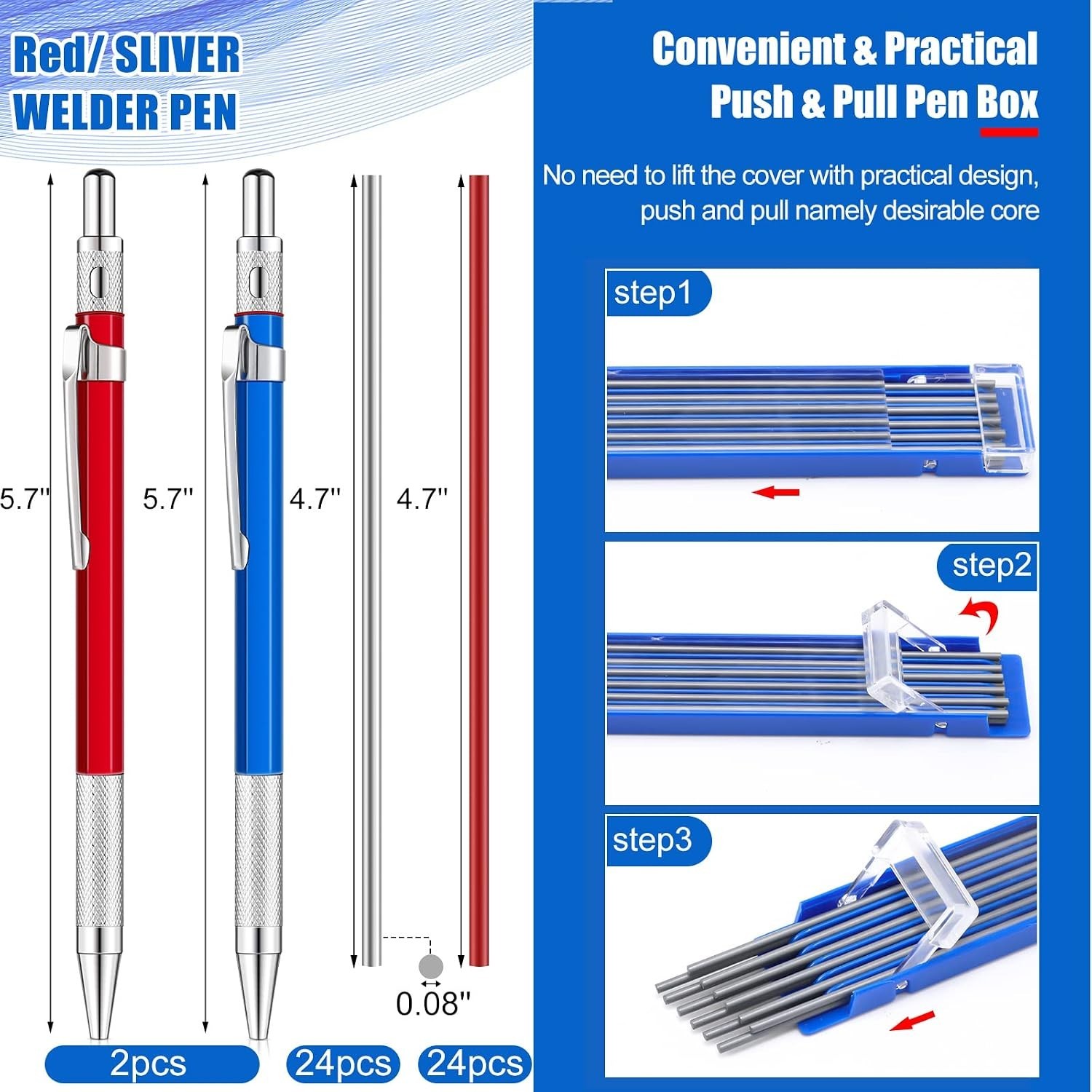 Knurled Grip Welders Pencil Set: 2 Units with 48 Refills – Ideal for Carpentry
