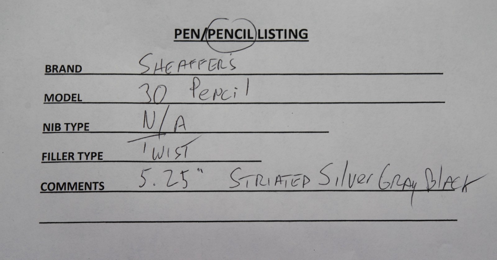1940 striated Sheaffer’s 300 mechanical pencil ESTATE FRESH