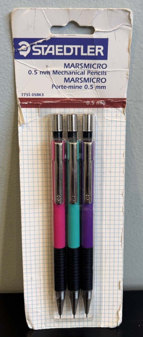 Staedtler Marsmicro 0.5 mm Mechanical Pencils NOS 3 Pack Pink Green Purple 775S