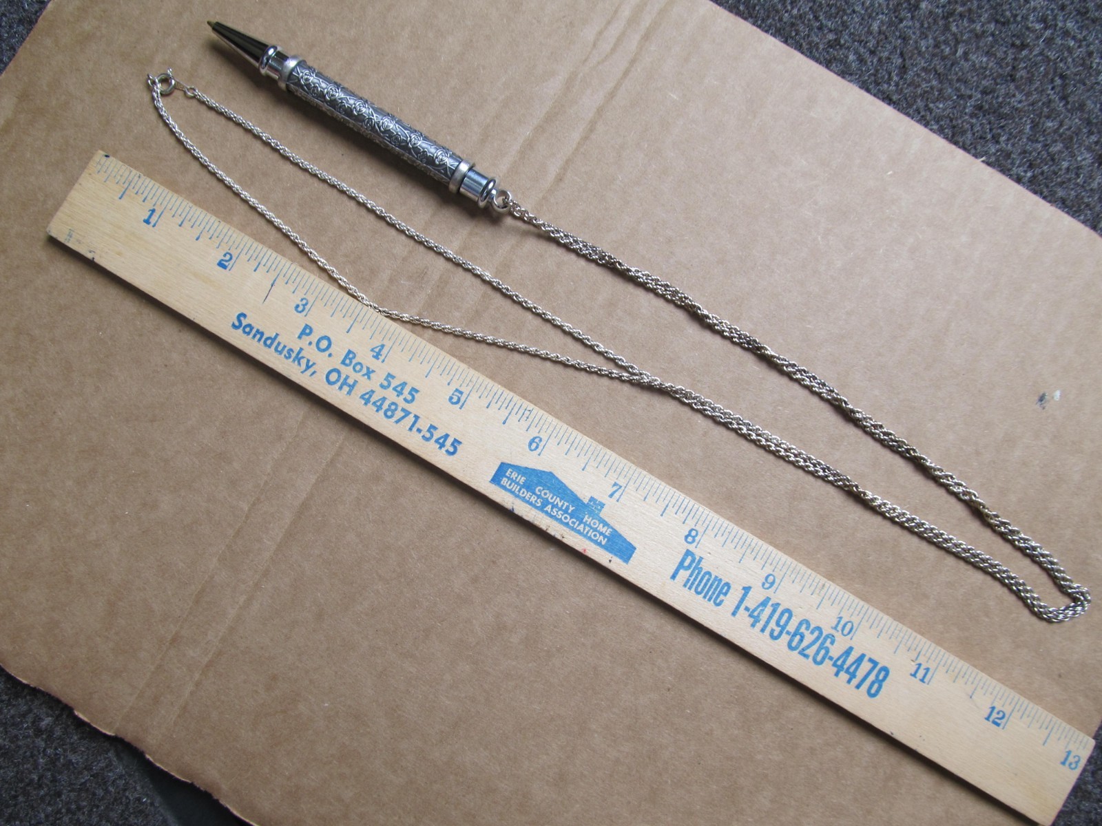 Vintage ~ Hauser Ink Pen / Necklace on Chain with Floral Rose Design ~ Works