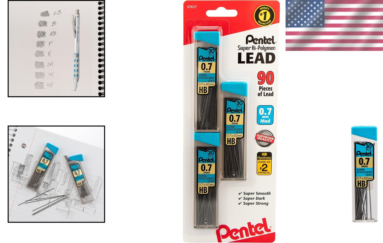 90 Count Super Hi-Polymer 0.7mm Lead Refills, 3 Tubes of Writing Refill