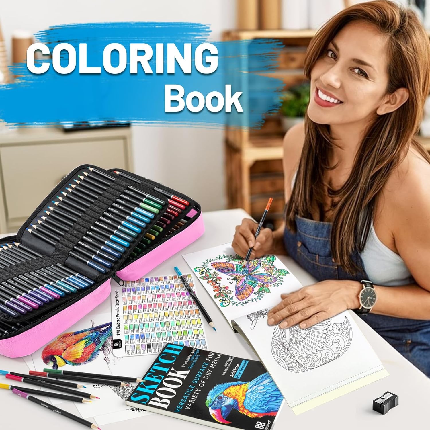 Art Supplies 136 Pack Colored Pencils Set for Adult Coloring Books, 120 Pink