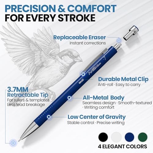0.7mm Mechanical Pencil Set with Case, 4PCS Metal Mechanical 4 Pack (0.7mm)