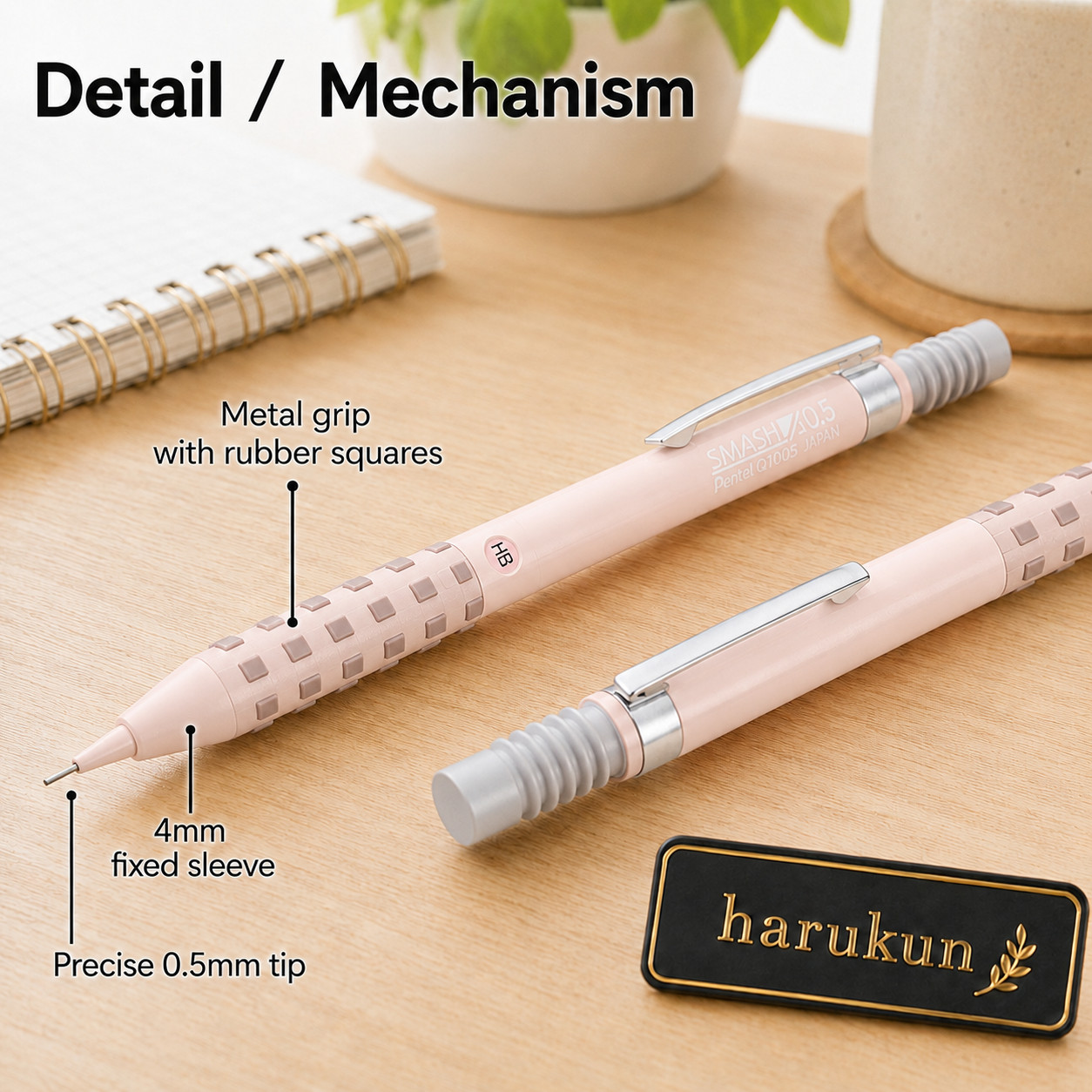 Pentel Smash Q1005-21A Baby Pink 0.5mm Mechanical Pencil 3pcs Set