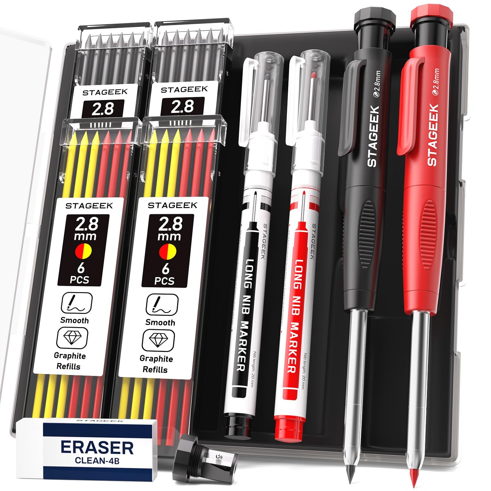 Carpenter Pencils with Sharpener, 2.8mm Mechanical Pencil Set with 26 Refills…