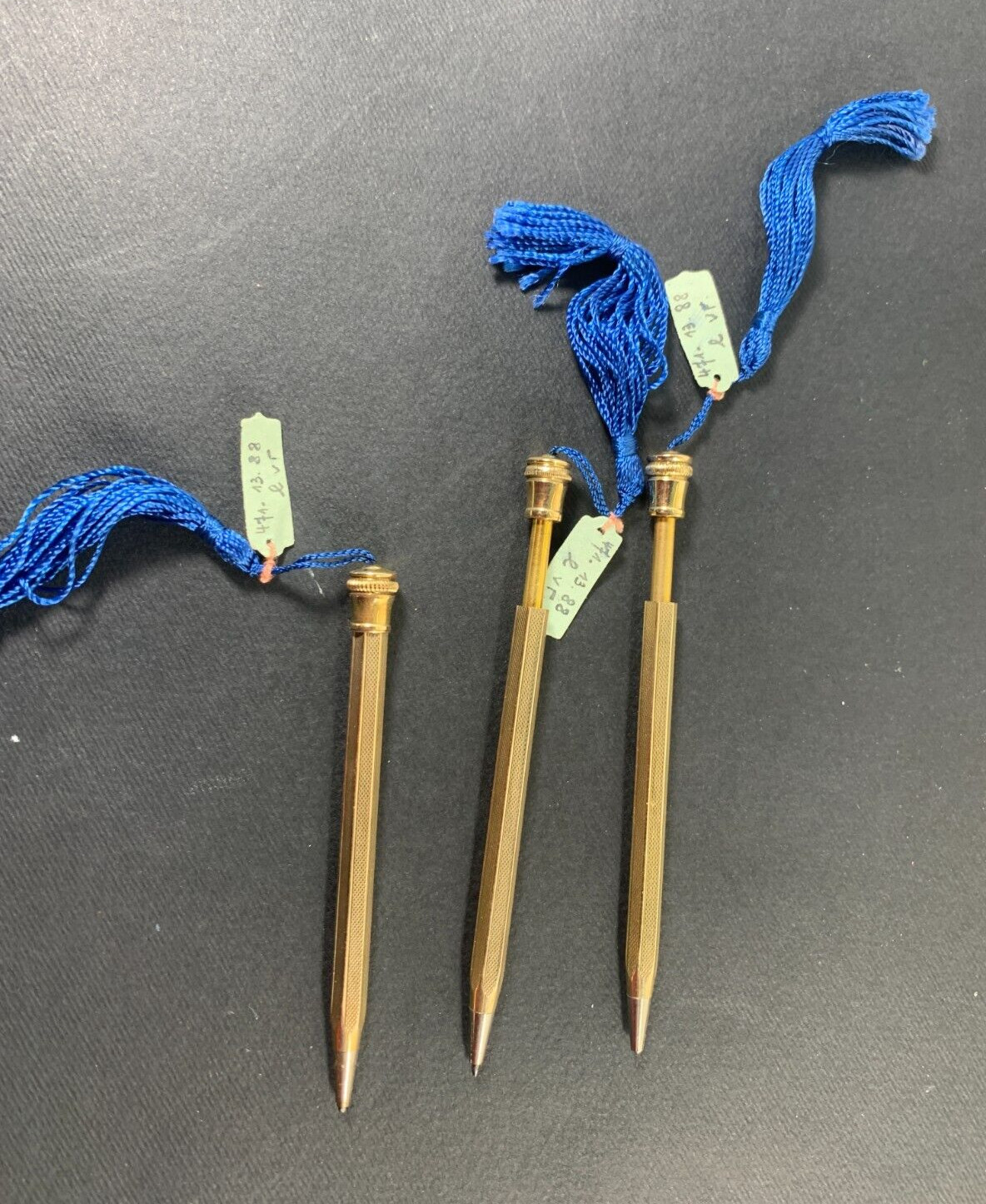 3x Art Deco Rolled Gold Propelling Mechanical Pencil Blue tassel