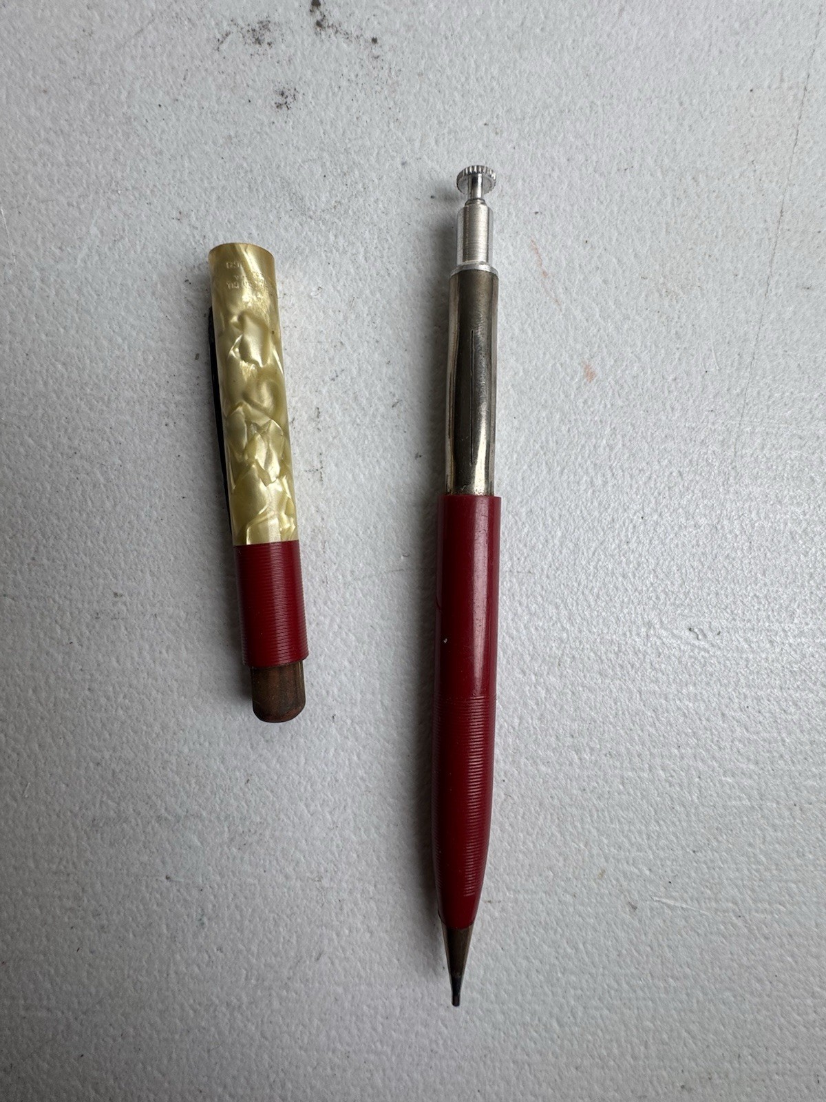 Vintage Sheaffer’s Mechanical Pencil Crimson Red & Pearl Marbled #150 USA Made