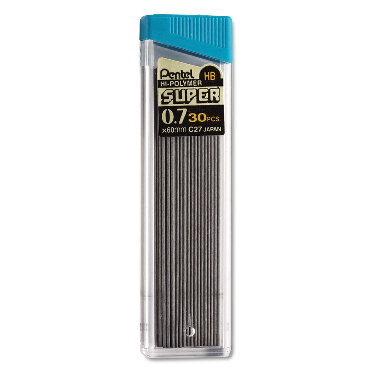 Pentel Super Hi-Polymer Lead Refill 0.7 mm Medium, 30 Count (Pack of 1), Gray