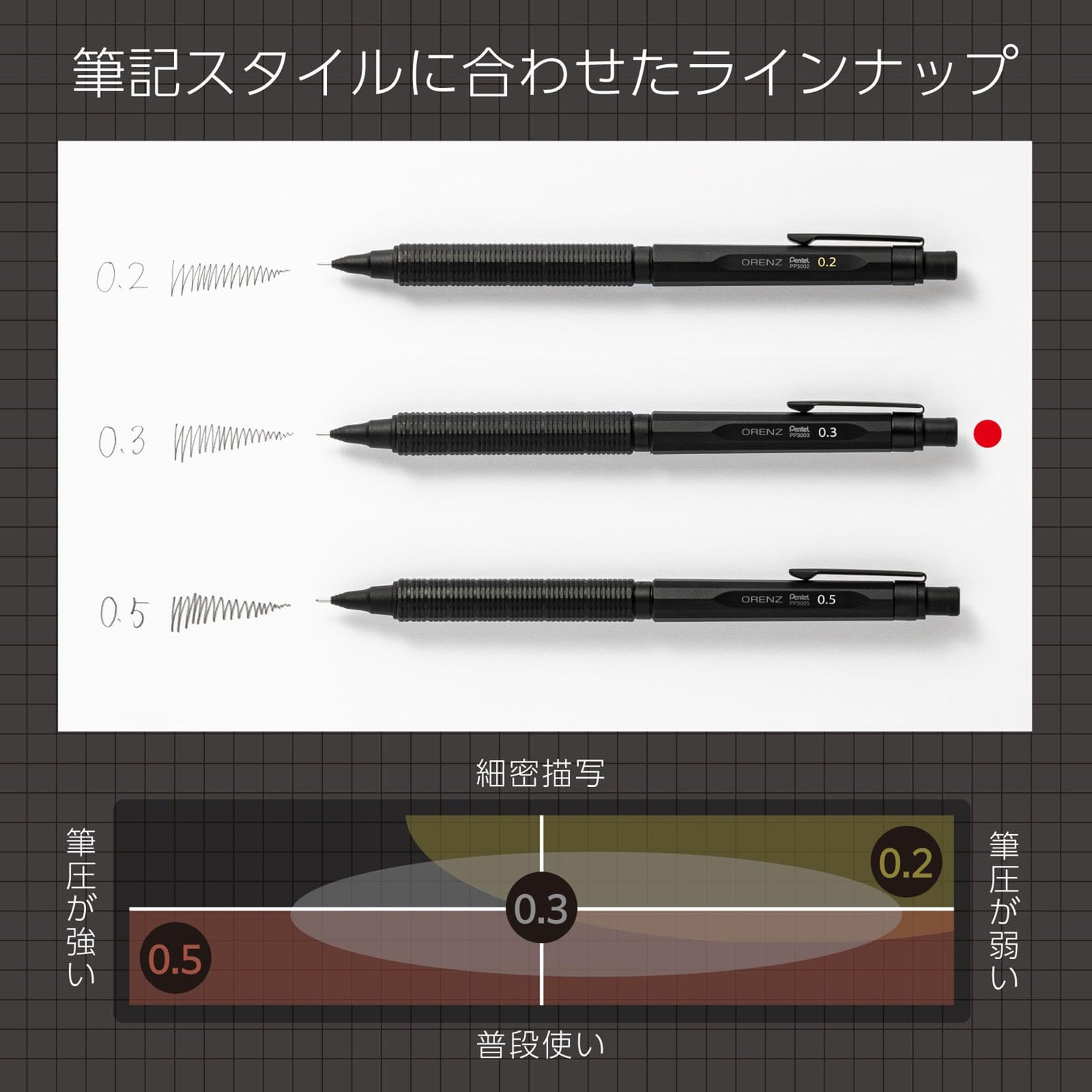 Pentel PP3003A Mechanical Pencil 0.3mm Matte Black 12 Sided Hex AutoLead