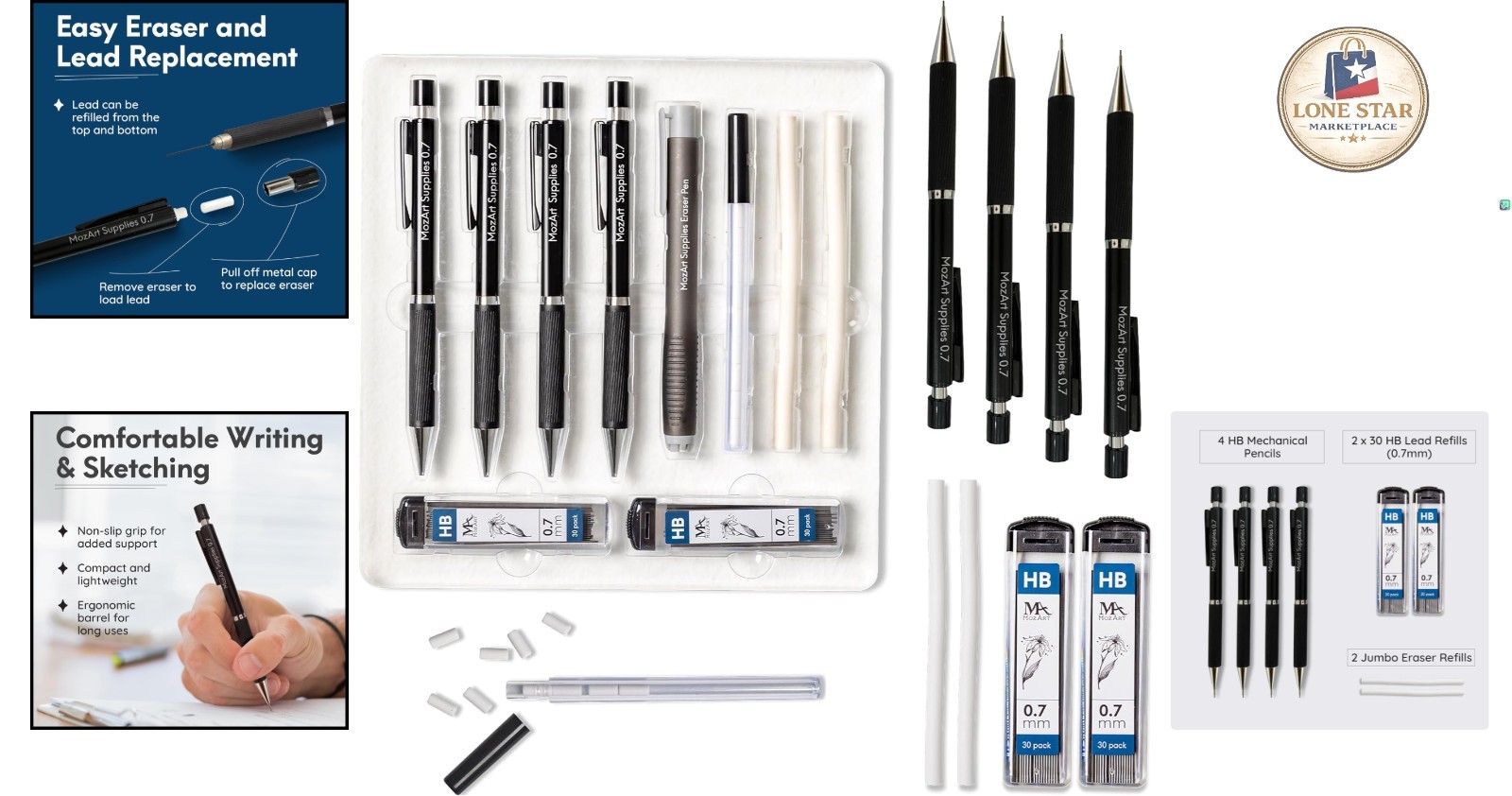 MozArt 0.7mm Mechanical Pencil Set – Elegant Case with 60 HB Refills Included