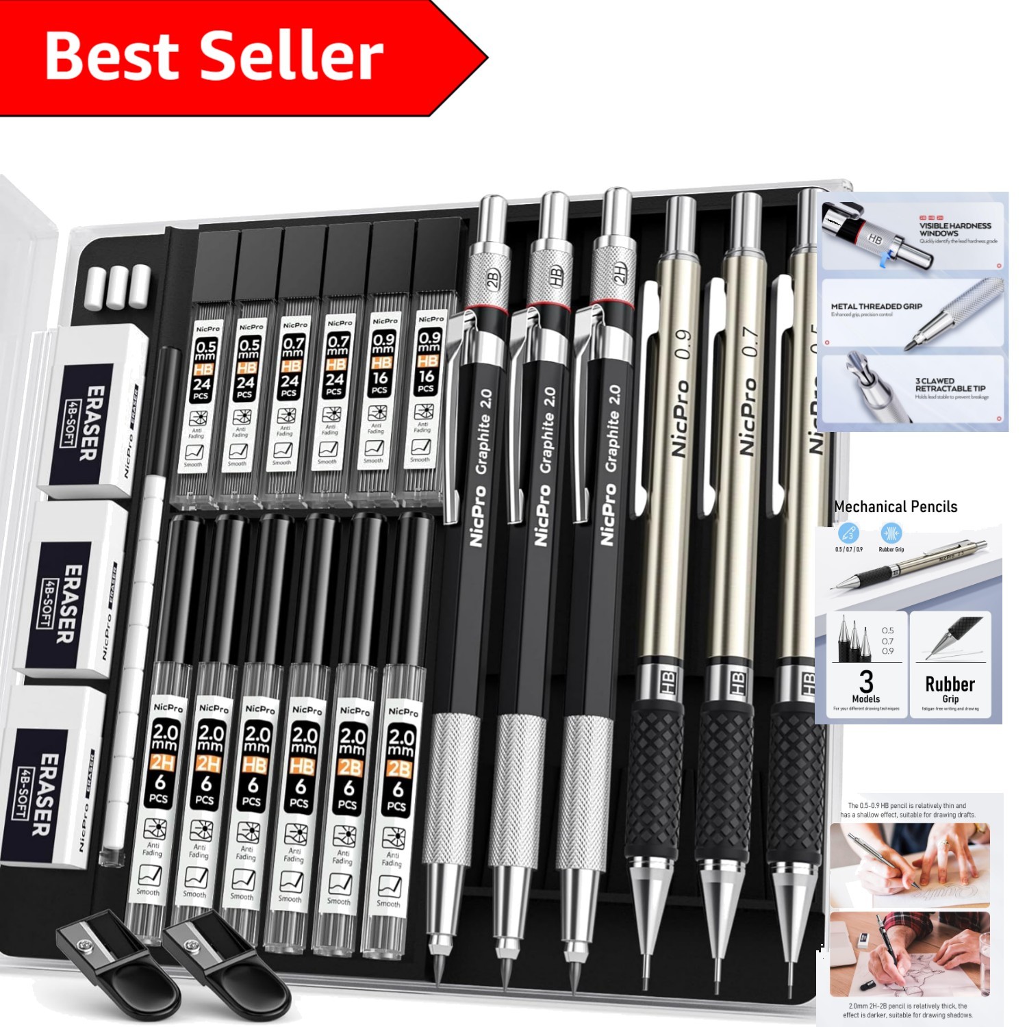 Luxury Mechanical Pencil Set – 6PCS with Retractable Design and Dual Grip Styles