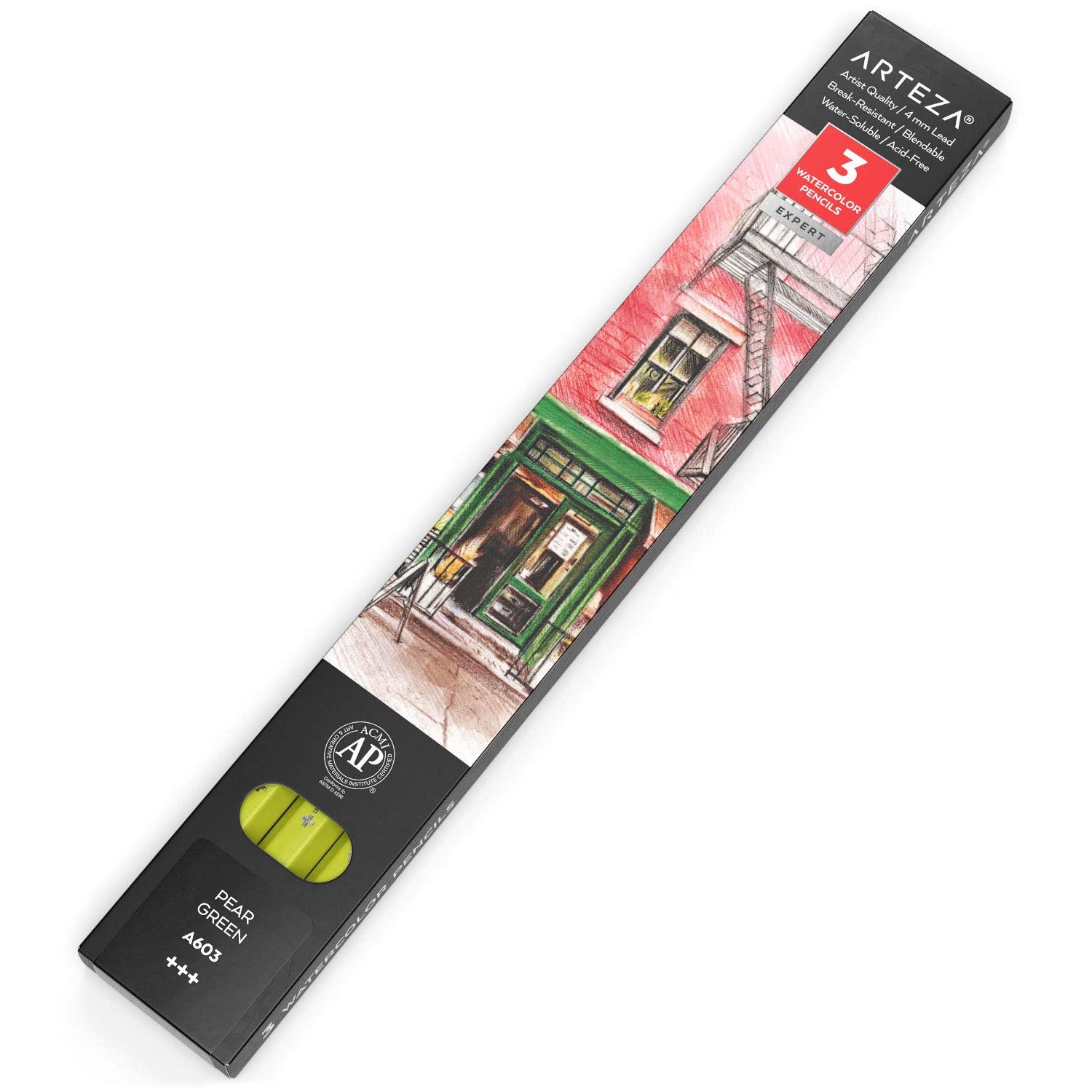 Arteza Professional Watercolor Pencils, 1 Count (Pack of 3), A603 Pear Green