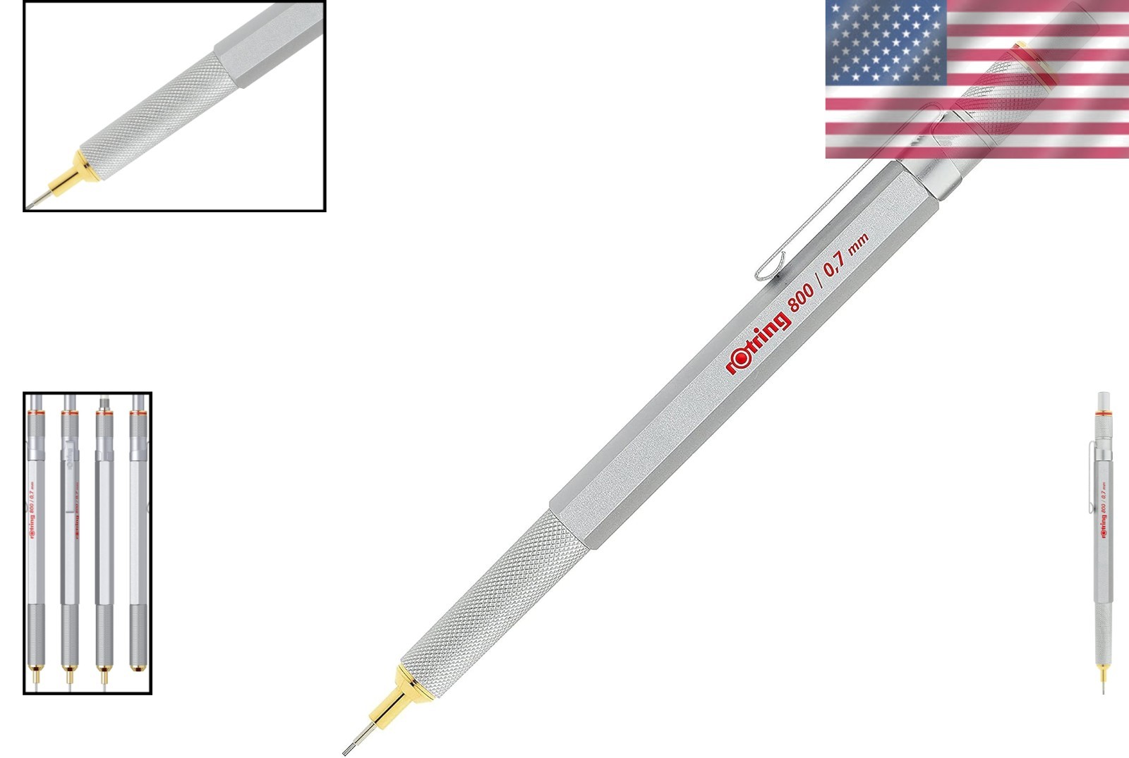 Silver Metal Barrel 0.7mm Mechanical Pencil