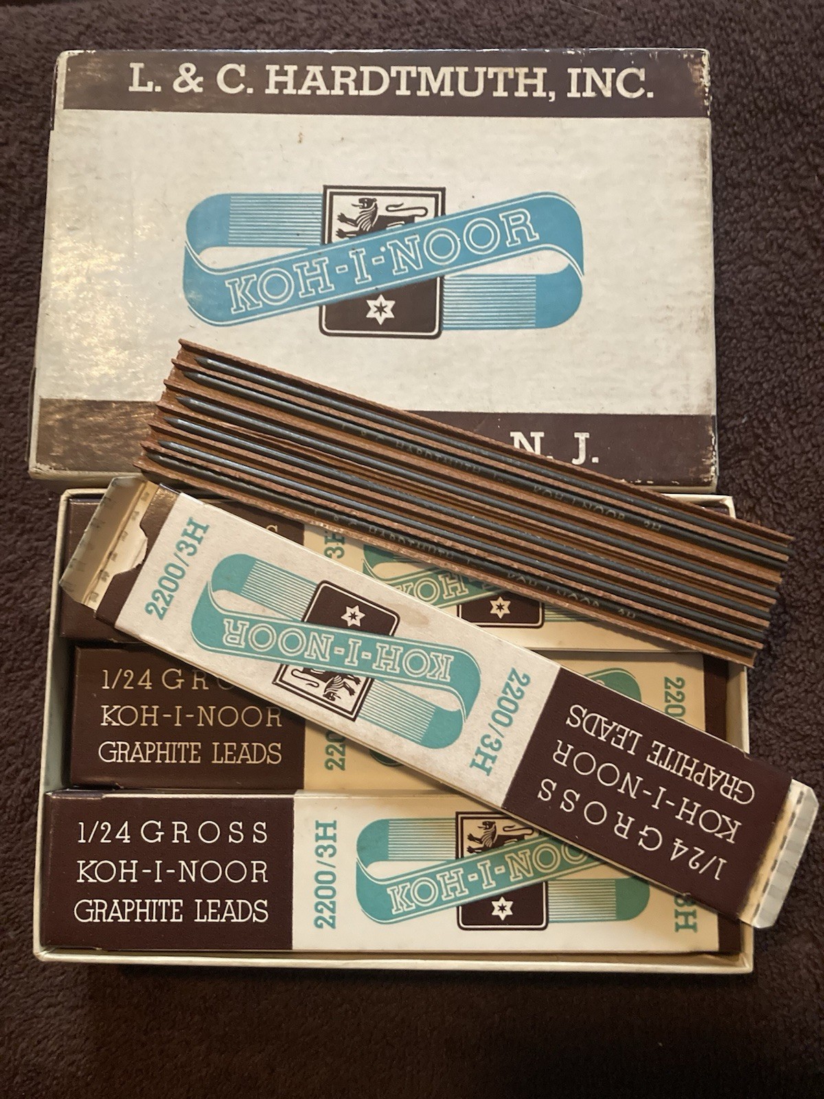 Vintage Set of 12 Boxes Koh-I-Noor 1/24 Gross Graphite Pencil Leads 2200/3H