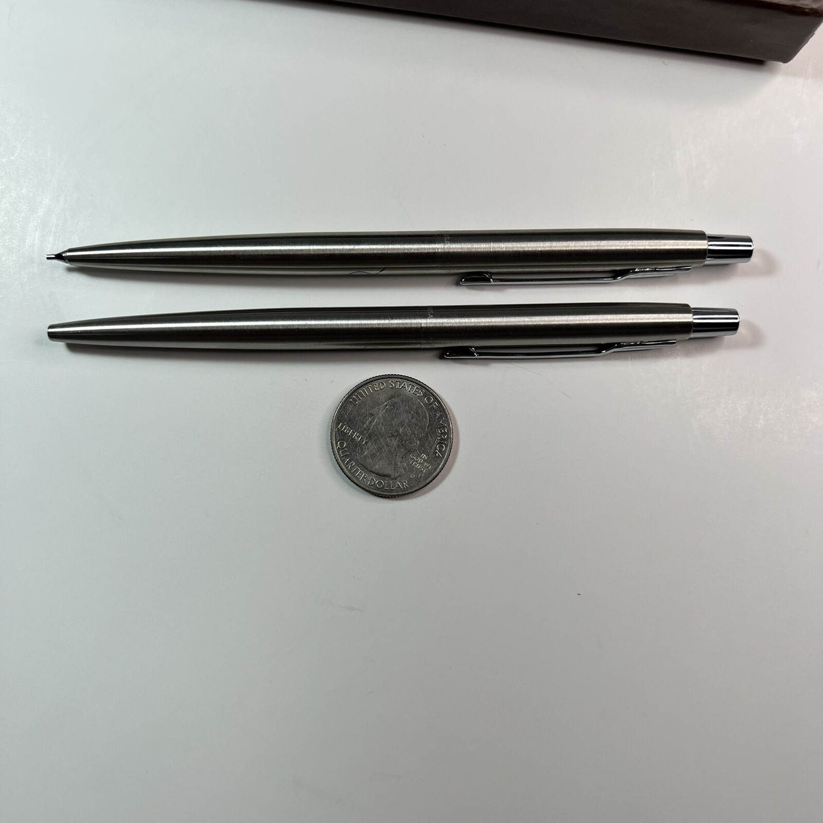 Vintage Parker Arrow Brushed Stainless Steel Pen & Pencil Set With Box USA