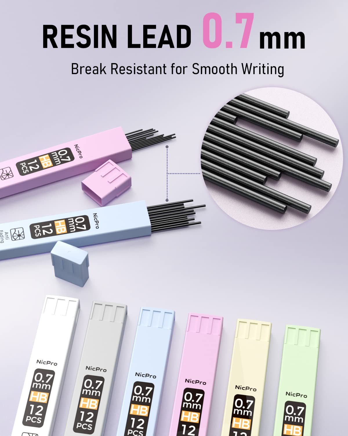 Nicpro 6PCS Pastel Mechanical Pencil Set 0.7 mm, Cute 0.7, Green