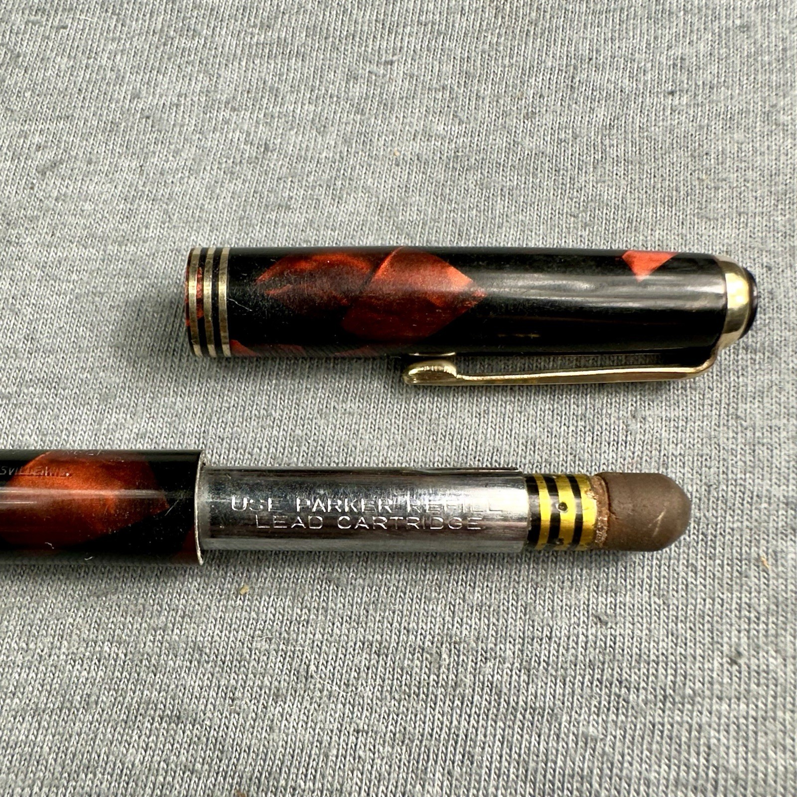 Repair: Parker Deluxe Challenger Pencil Red Black Marble Spade Clip Great Color