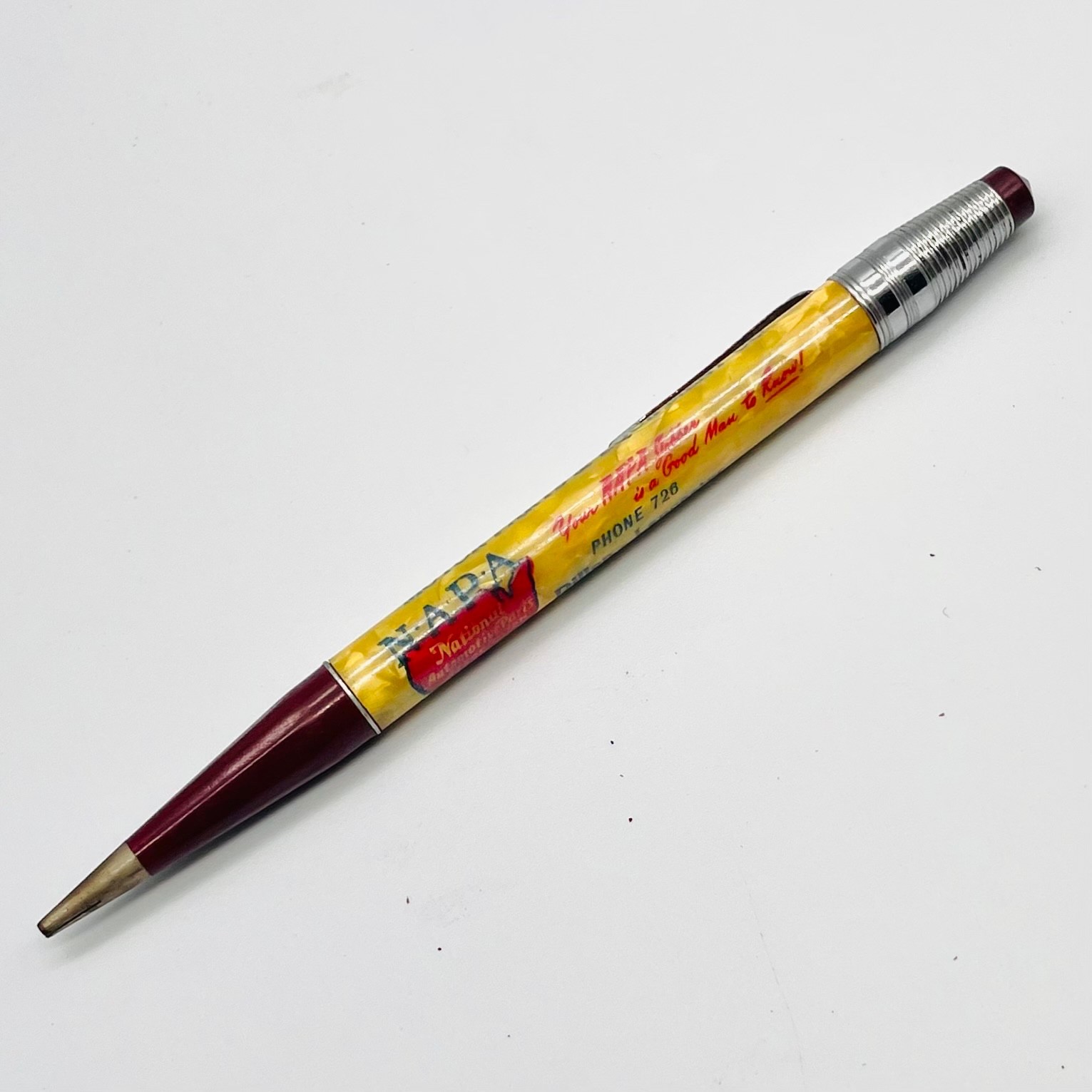 NAPA National Automotive Parts Advertising Mechanical Pencil Yellow Marbled SC