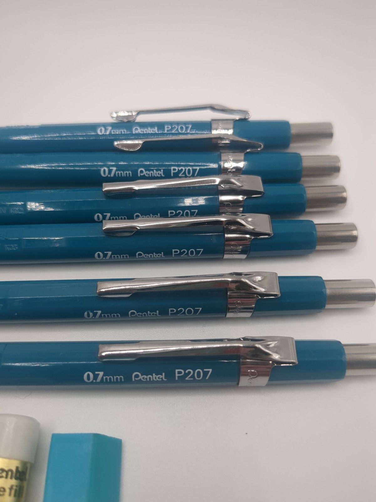PENTEL Mechanical Drafting Pencil 0.7 mm P207 Lot Of 6 Plus Erasers & Extra Lead