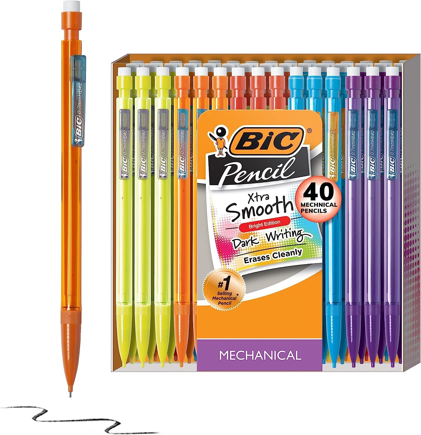 BIC Xtra Smooth Mechanical Pencils With Erasers (0.7mm), 40 Count (Pack of 1)