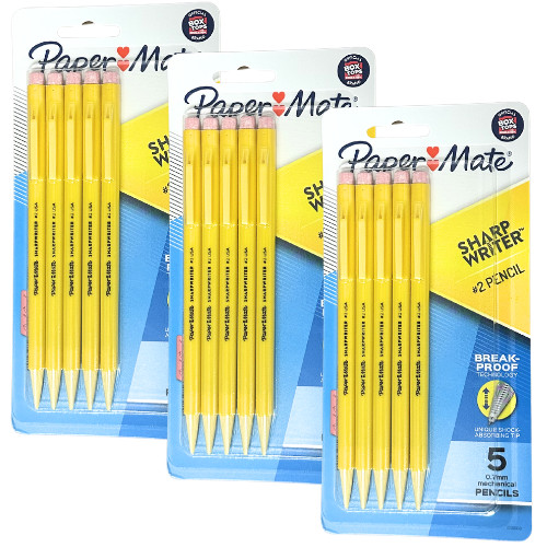 Papermate Sharpwriter #2 Pencil USA 3 Pack of 5 Pencils (15 Pencils total)