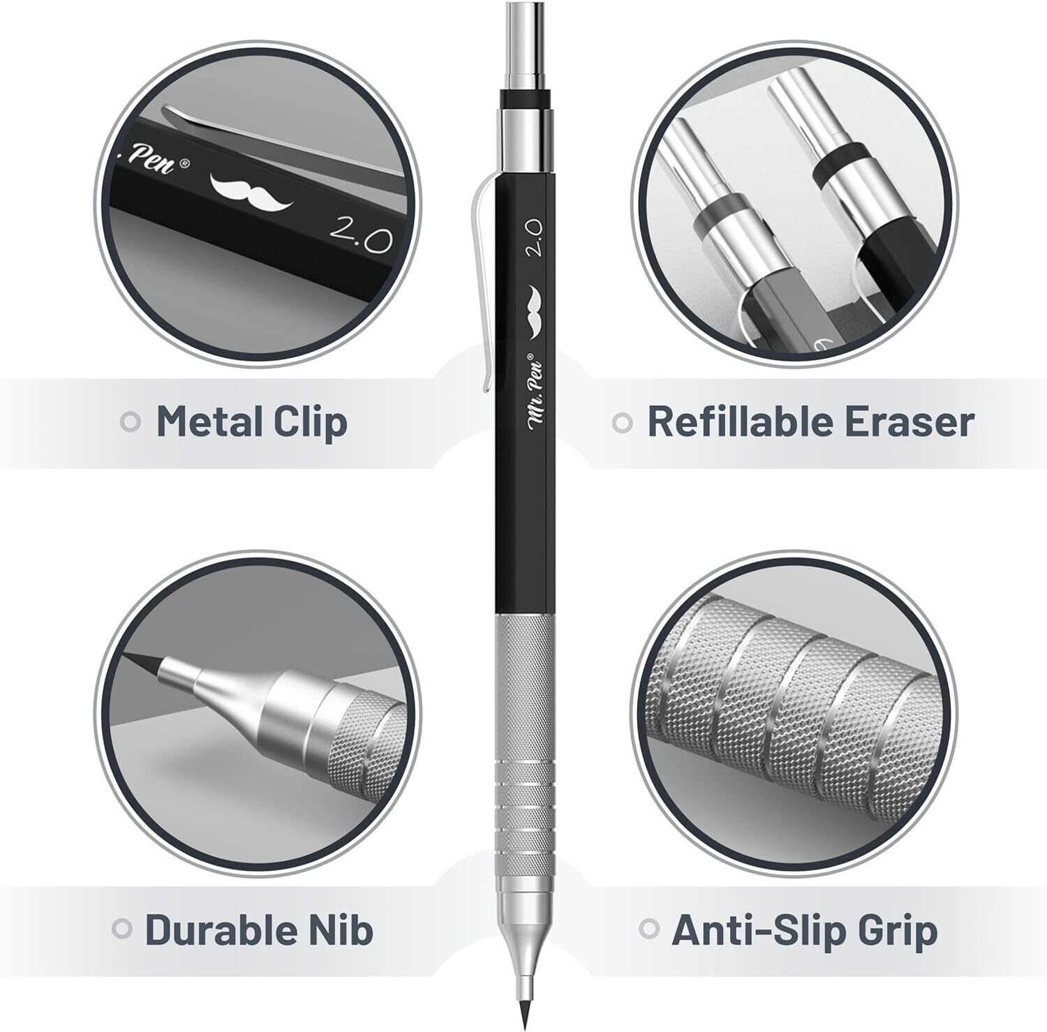 Mr. Pen- Metal Mechanical Pencil Set with 5 Count (Pack of 1), multi-color