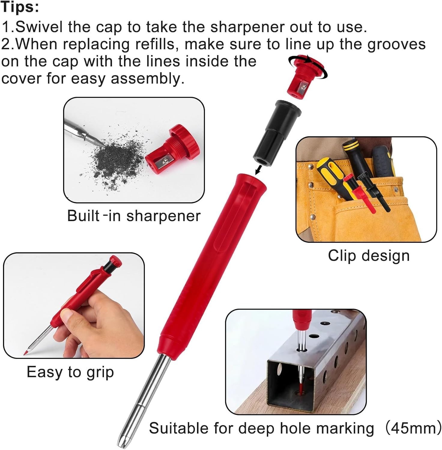2 Pack Carpenter Pencils Mechanical Pencils with 12 Refills, Construction Pencil
