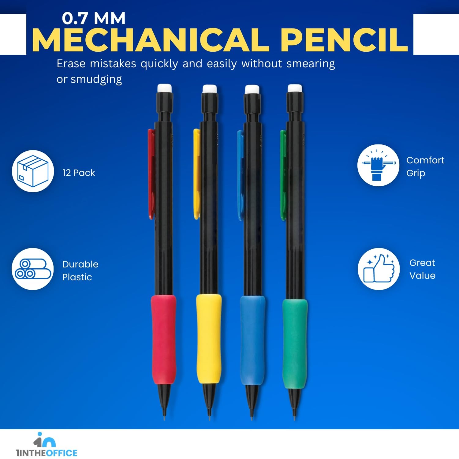 12 Pack Mechanical Pencil 0.7mm Set Lead Rubber Grip Refillable Writing