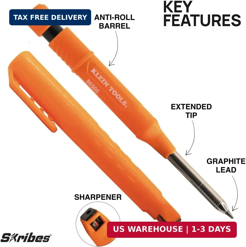 KLEIN TOOLS 80188 Skribes 2.8 mm Mechanical Carpenter Pencil with Built-In Sharp