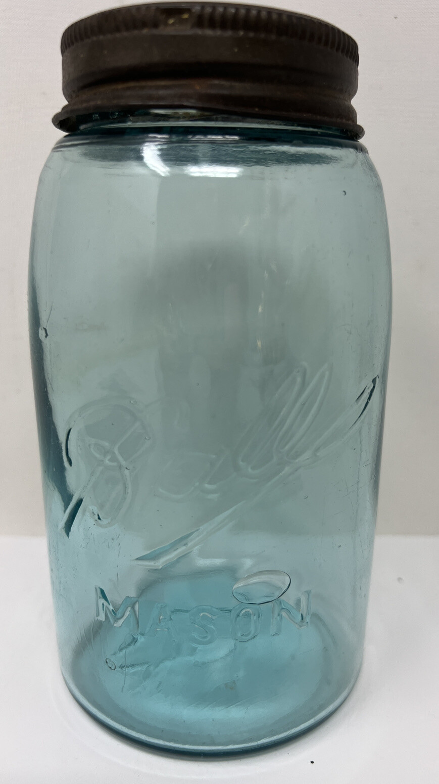 Antique Rare Fruit Jar Qt. Ball Mason Air Bubbles Blue