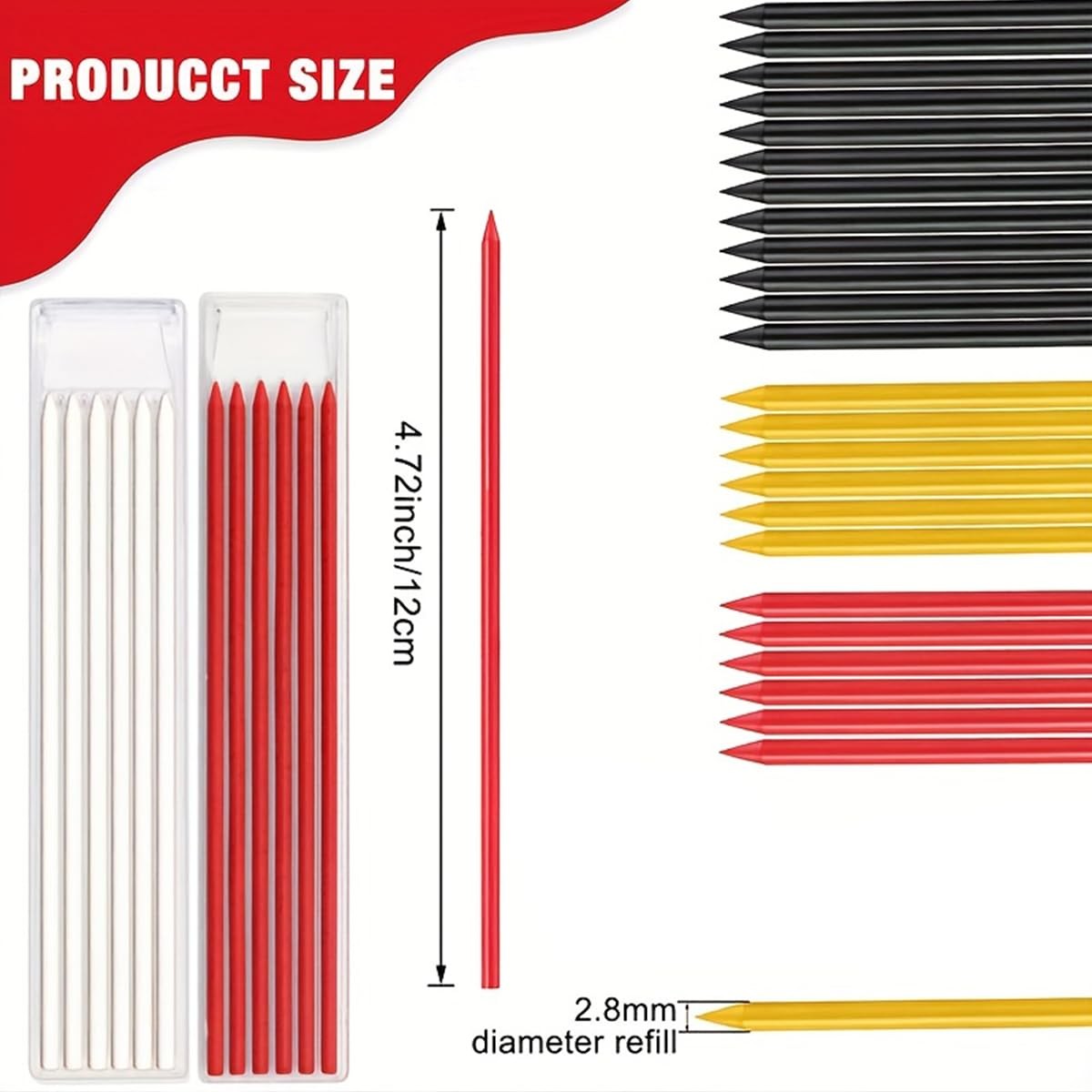 36 PCS Pencil Refills,2.8mm Carpenter Pencil Lead, Solid Deep Hole Mechanical…