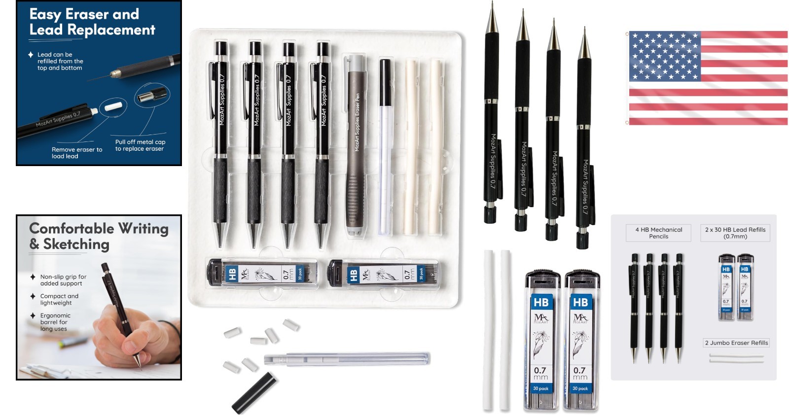Complete 0.7mm Drawing Pencil Set with Lead Refills and Eraser Pen – Ideal Gift