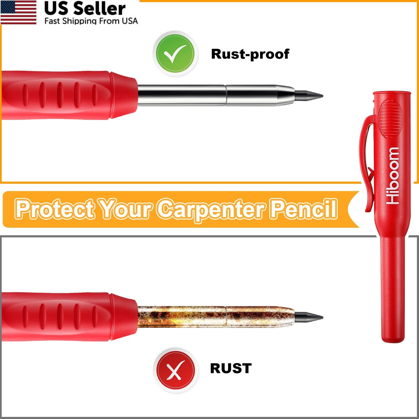 Hiboom 4 Pack Carpenter Pencils with 36 Refills (Red, Black, Multi Colors