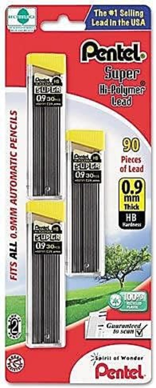 Super Hi-Polymer 0.9 mm HB Lead Refills – Pack of 3 for Mechanical Pencils
