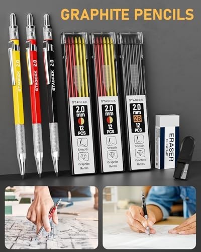 22-Pack Mechanical Carpenter Pencil Set with Sharpener, 60 Refills, Heavy Duty T