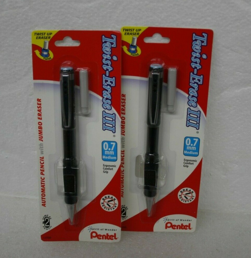 Pentel Twist Erase III Automatic Pencil 0.7mm Black Barrels 2 Packs