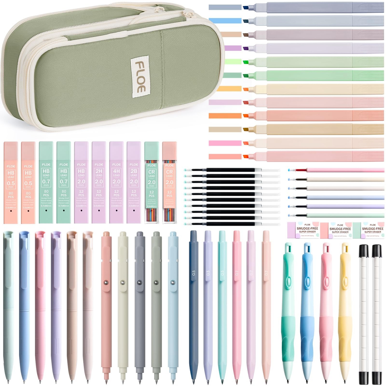 65 PCS Aesthetic School Supplies Cute Pencil Case Pastel Highlighters Gel Pen