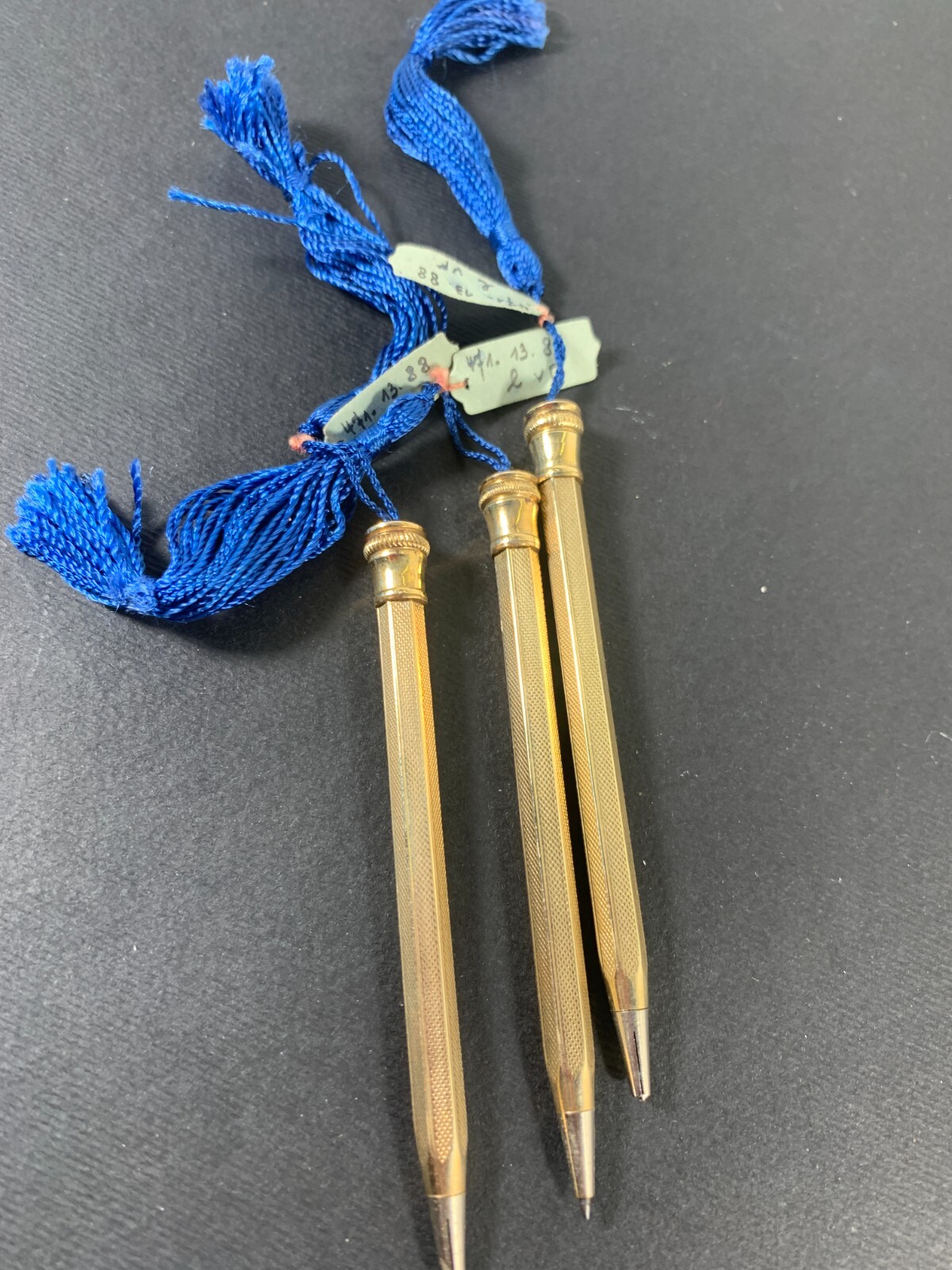 3x Art Deco Rolled Gold Propelling Mechanical Pencil Blue tassel