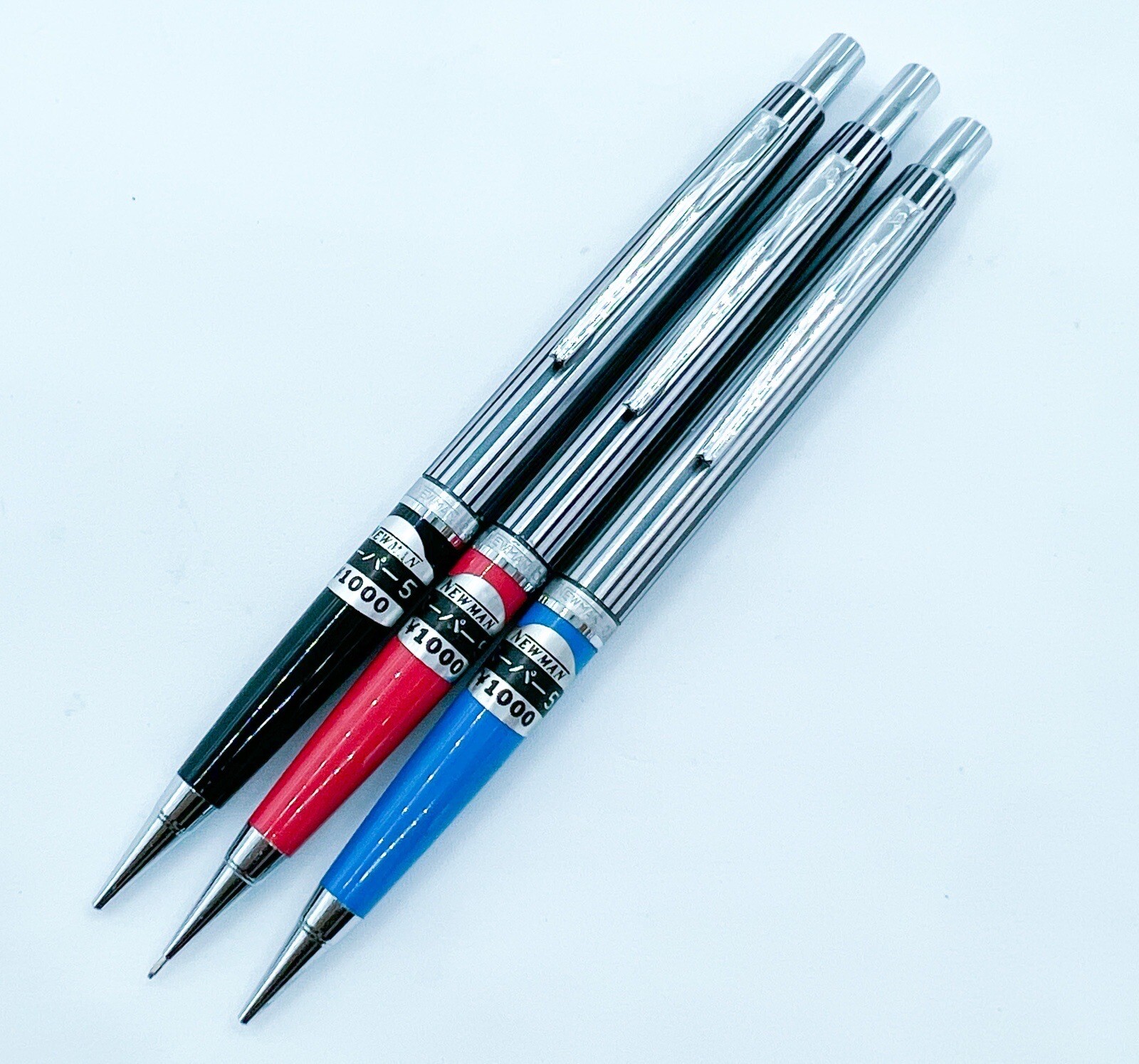 NOS Newman 3pcs Etched Mechanical Pencil 0.5mm retractable sliding sleeve